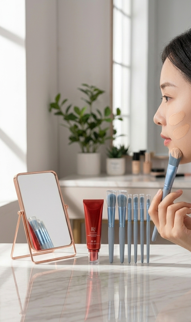 FV Foundation With 8 Pcs Makeup Brush Set – Full Coverage Face Makeup Kit For Women