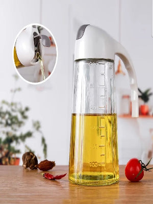 Glass Oil Jug Seasoning Bottle With Automatic Flip Lid Anti-Dust And Leak-Proof Transparent Olive Oil Dispenser For Kitchen Cooking Salad And BBQ - 600Ml (Random Color)