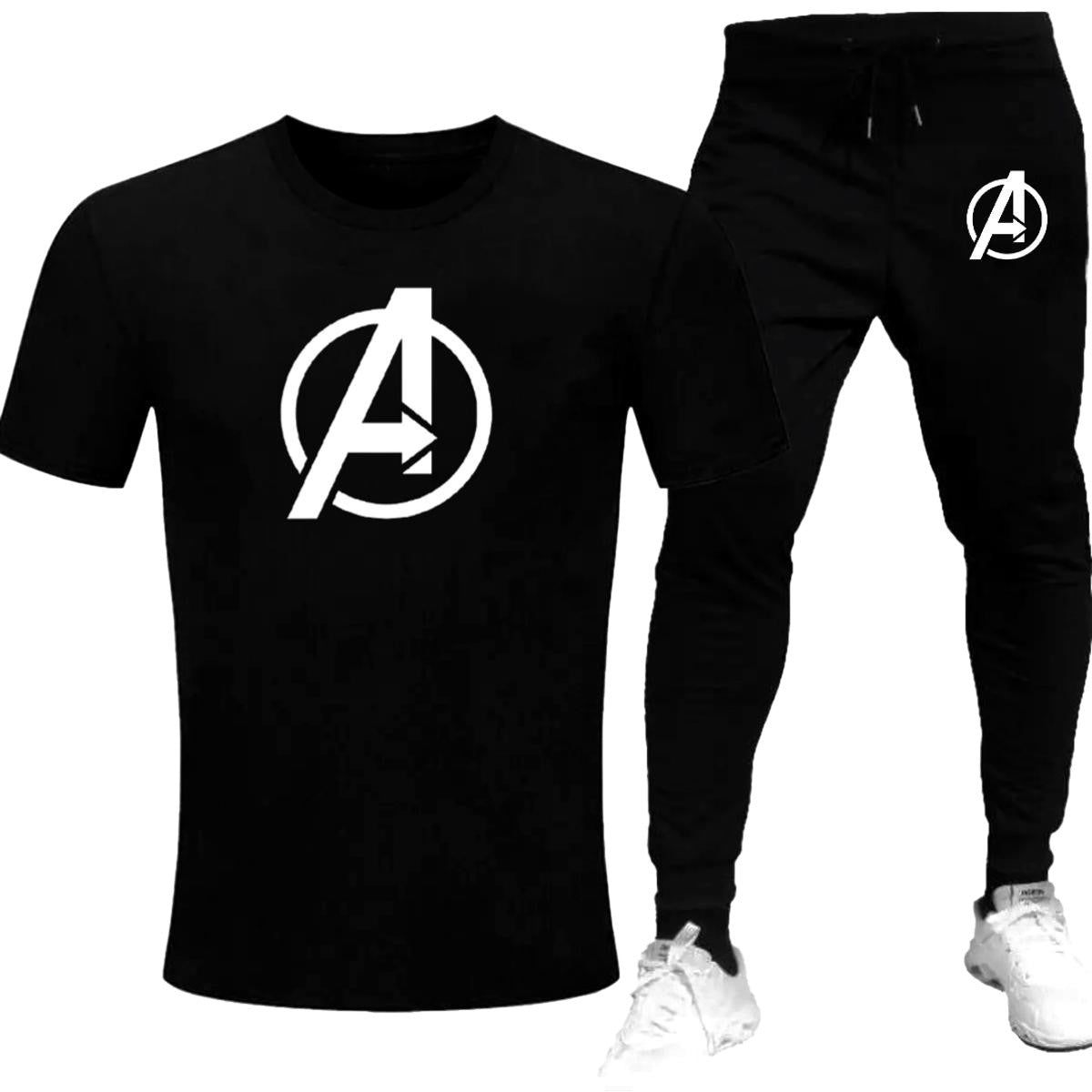 Round neck, half-sleeve casual T-shirt with matching trouser. Trendy, comfortable aur gym, jogging aur daily wear ke liye perfect choice -BLACK- L