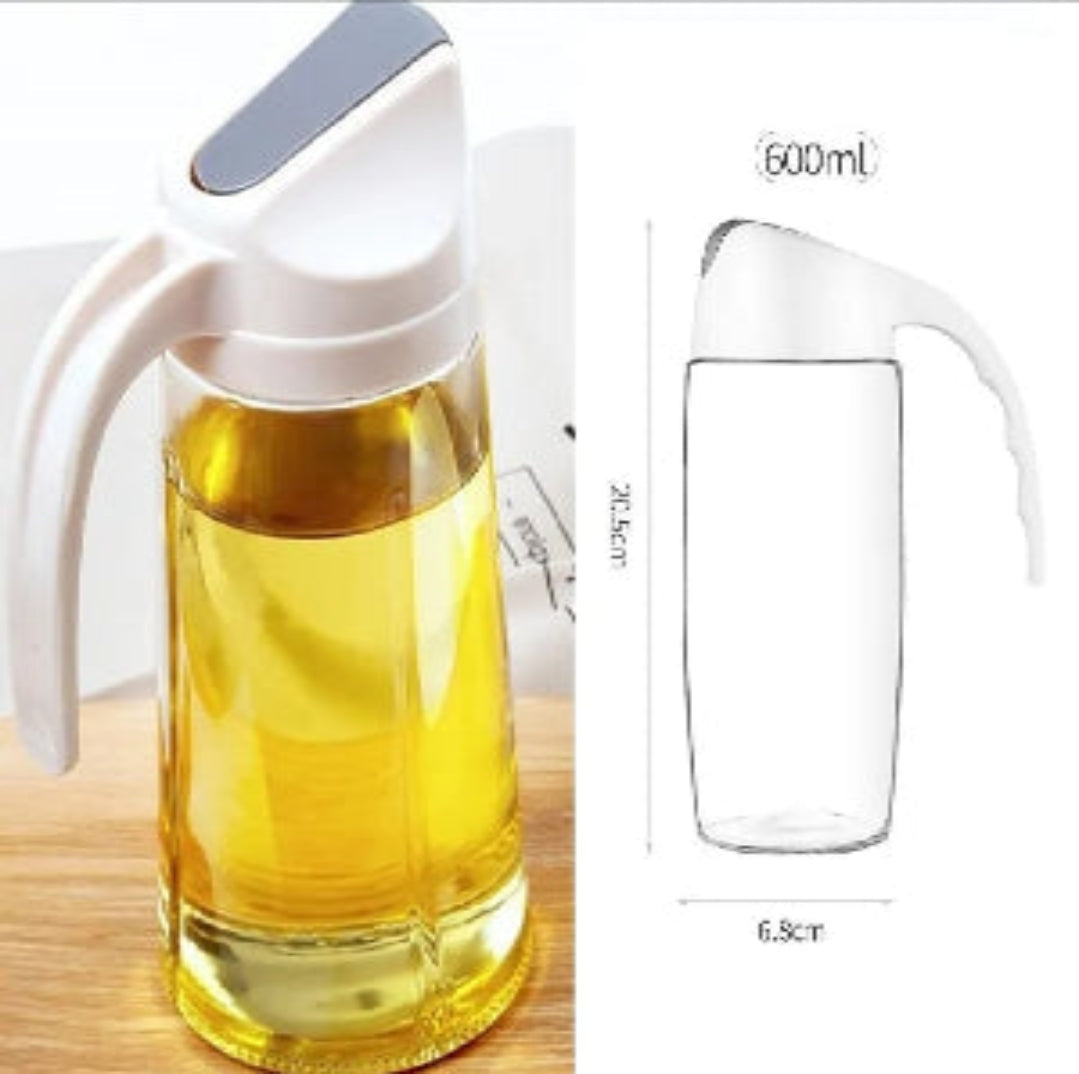 Glass Oil Jug Seasoning Bottle With Automatic Flip Lid Anti-Dust And Leak-Proof Transparent Olive Oil Dispenser For Kitchen Cooking Salad And BBQ - 600Ml (Random Color)