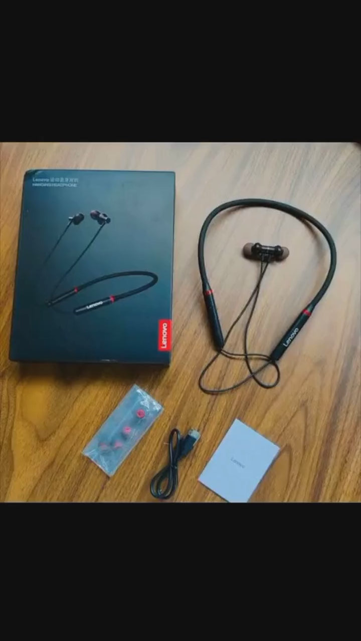 Lenovo Premium Bluetooth Neckband Model 05 – Super Bass Wireless Earphones with Clear Voice & Fast Charging (Black)