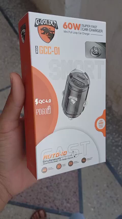 G-Golden 60W QC 4.0 Fast Car Charger – Dual Port High-Quality Multi-Device Charging, Black